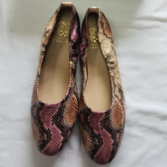 Vince Camuto Sandy Sparkle Snake Flats Shoes Size 10M Natural Desert Multi Pink - Picture 1 of 7